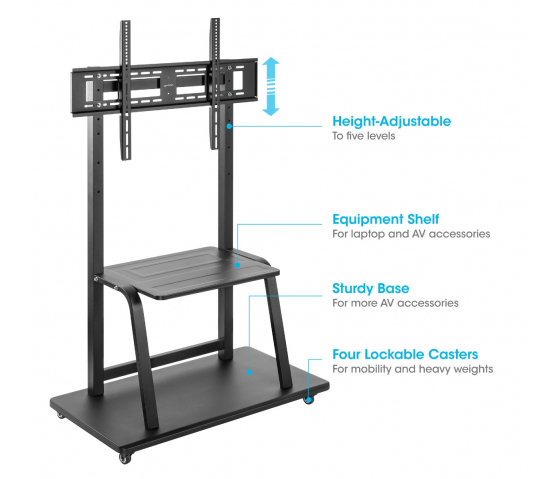 Sturdy height-adjustable multimedia TV cart - 37 to 100 inches