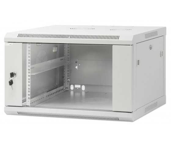19 inch wandkast MHT135 met glazen deur - 6U hoogte - 600 mm diep - grijs