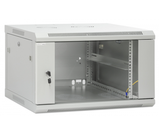 19 inch wandkast MHT135 met glazen deur - 6U hoogte - 600 mm diep - grijs