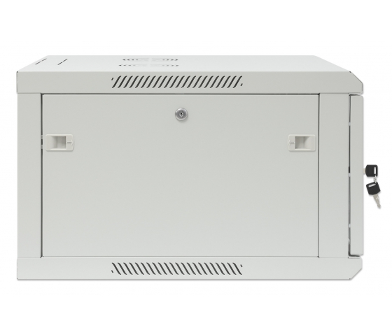 19 inch wandkast MHT135 met glazen deur - 6U hoogte - 600 mm diep - grijs