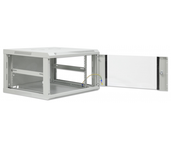 19 inch wandkast MHT135 met glazen deur - 6U hoogte - 600 mm diep - grijs