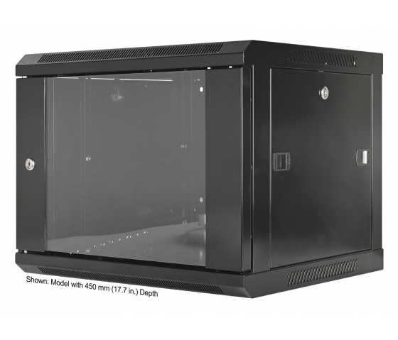 19 inch wandkast MHT134 met glazen deur - 6U hoogte - 600 mm diep - zwart