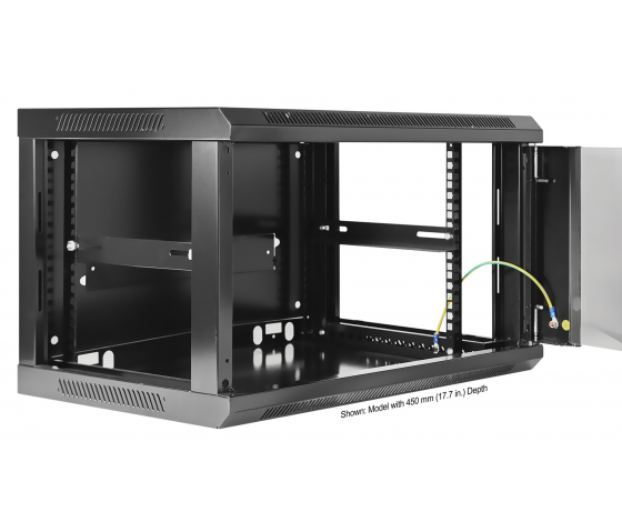 19 inch wandkast MHT134 met glazen deur - 6U hoogte - 600 mm diep - zwart