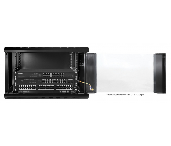 19 inch wandkast MHT134 met glazen deur - 6U hoogte - 600 mm diep - zwart