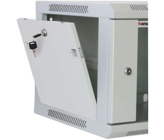 19 inch wandkast MHT133 met glazen deur - 6U hoogte - 450 mm diep - grijs
