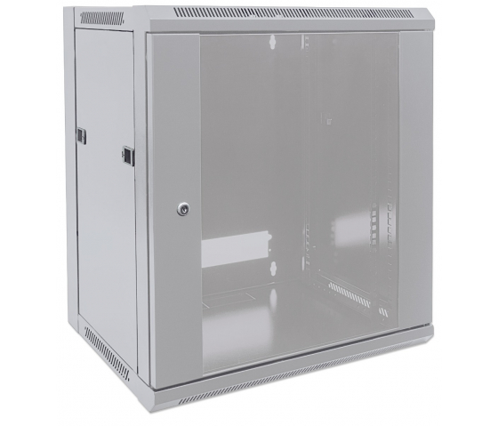 Armario mural de 19 pulgadas MHT108 con puerta de cristal - altura 9U - 450 mm de profundidad - flatpack - gris
