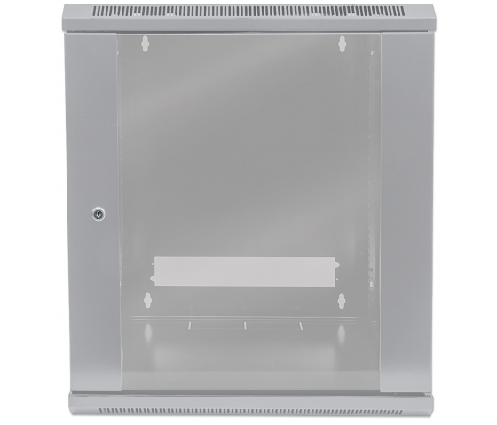 Armario mural de 19 pulgadas MHT108 con puerta de cristal - altura 9U - 450 mm de profundidad - flatpack - gris
