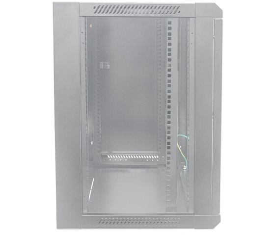 Armario mural de 19 pulgadas MHT108 con puerta de cristal - altura 9U - 450 mm de profundidad - flatpack - gris