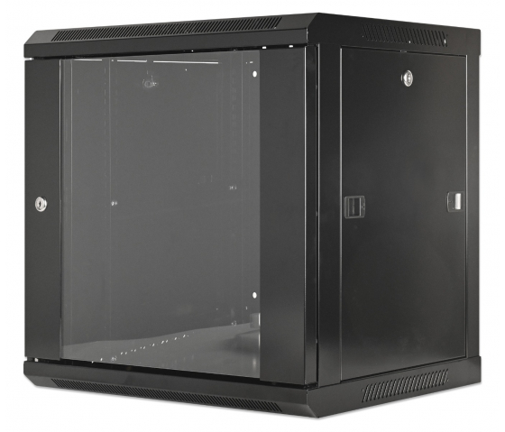 19 inch wandkast MHT146 met glazen deur - 9U hoogte - 450 mm diep - zwart