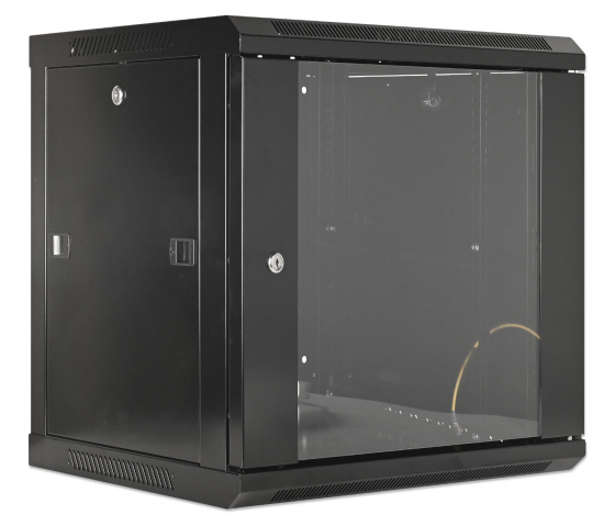 19 inch wandkast MHT146 met glazen deur - 9U hoogte - 450 mm diep - zwart