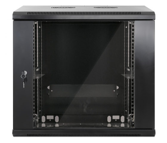 19 inch wandkast MHT146 met glazen deur - 9U hoogte - 450 mm diep - zwart