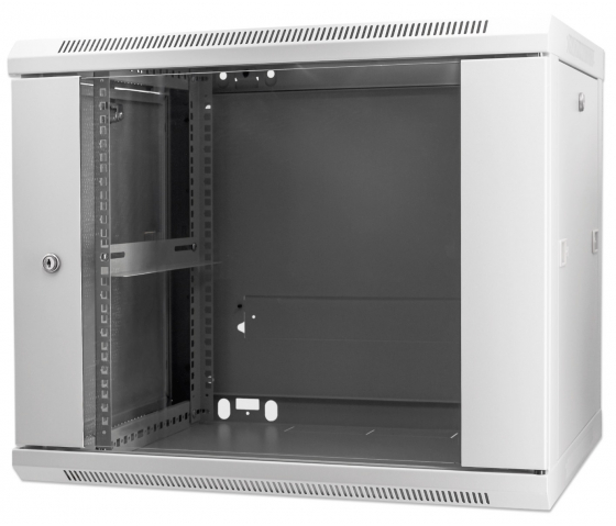 19 inch wandkast MHT147 met glazen deur - 9U hoogte - 450 mm diep - grijs
