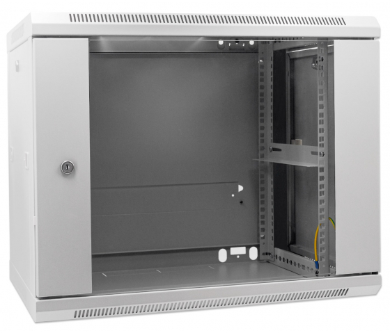 19 inch wandkast MHT147 met glazen deur - 9U hoogte - 450 mm diep - grijs