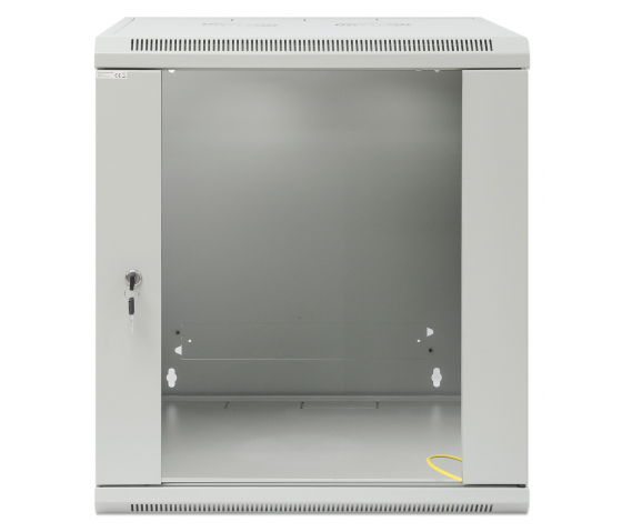 19 inch wandkast MHT118 met glazen deur - 12U hoogte - 600 mm diep - flatpack - grijs