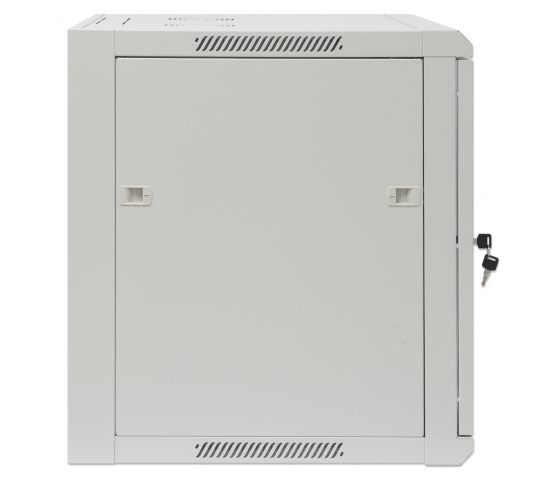 19 inch wandkast MHT118 met glazen deur - 12U hoogte - 600 mm diep - flatpack - grijs
