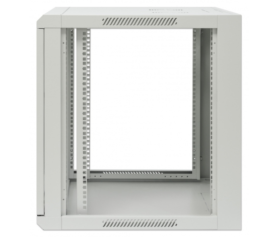 19 inch wandkast MHT118 met glazen deur - 12U hoogte - 600 mm diep - flatpack - grijs