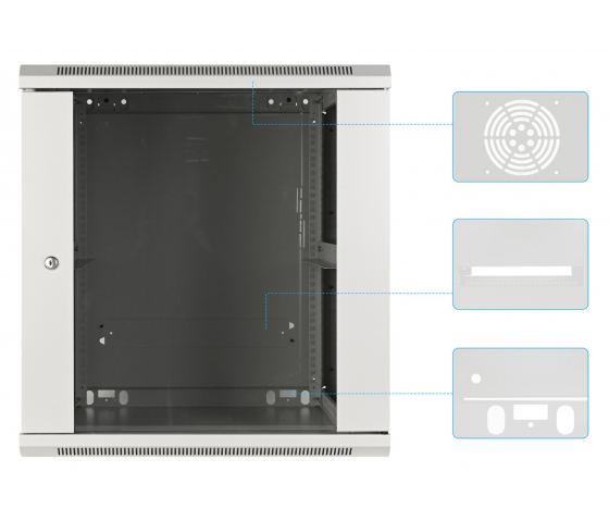 Armadio a parete da 19 pollici MHT139 con porta in vetro - altezza 12U - profondità 600 mm - grigio