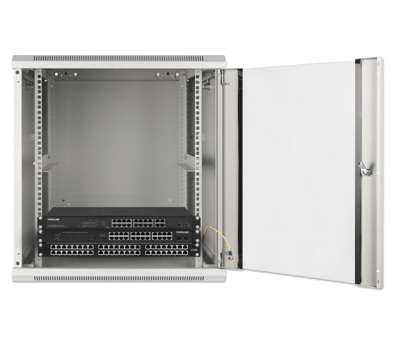 Armadio a parete da 19 pollici MHT139 con porta in vetro - altezza 12U - profondità 600 mm - grigio