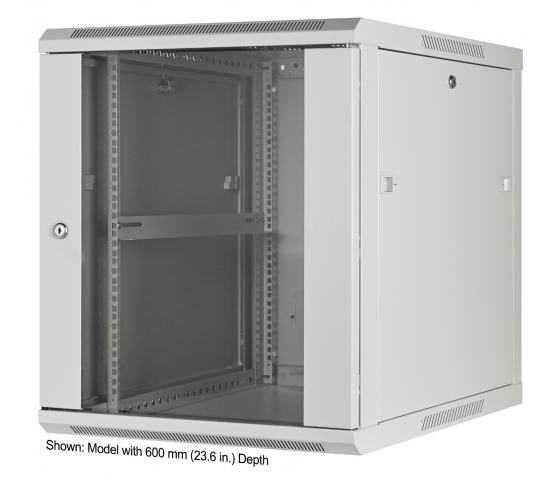 19 inch wandkast MHT137 met glazen deur - 12U hoogte - 450 mm diep - grijs
