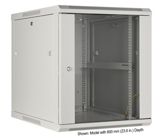 19 inch wandkast MHT137 met glazen deur - 12U hoogte - 450 mm diep - grijs