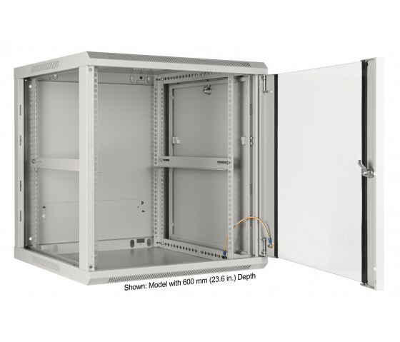 19 inch wandkast MHT137 met glazen deur - 12U hoogte - 450 mm diep - grijs