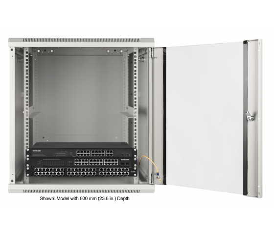 19 inch wandkast MHT137 met glazen deur - 12U hoogte - 450 mm diep - grijs