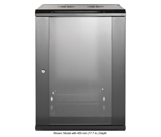 19-inch wall cabinet MHT125 with glass door - 15U height - 600 mm deep - flatpack - black