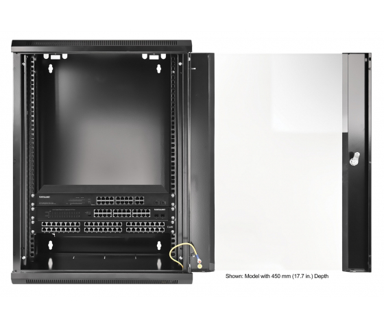 19-inch wall cabinet MHT125 with glass door - 15U height - 600 mm deep - flatpack - black