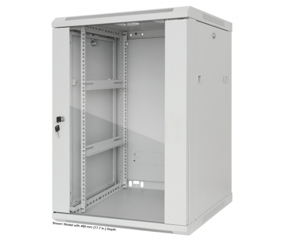 19 inch wandkast MHT143 met glazen deur - 15U hoogte - 600 mm diep - grijs