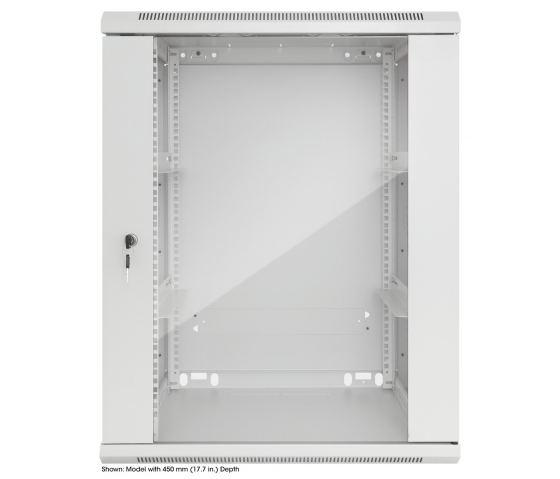 19 inch wandkast MHT143 met glazen deur - 15U hoogte - 600 mm diep - grijs