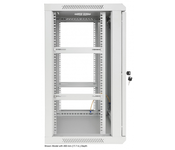 19 inch wandkast MHT143 met glazen deur - 15U hoogte - 600 mm diep - grijs