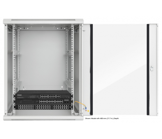 19 inch wandkast MHT143 met glazen deur - 15U hoogte - 600 mm diep - grijs