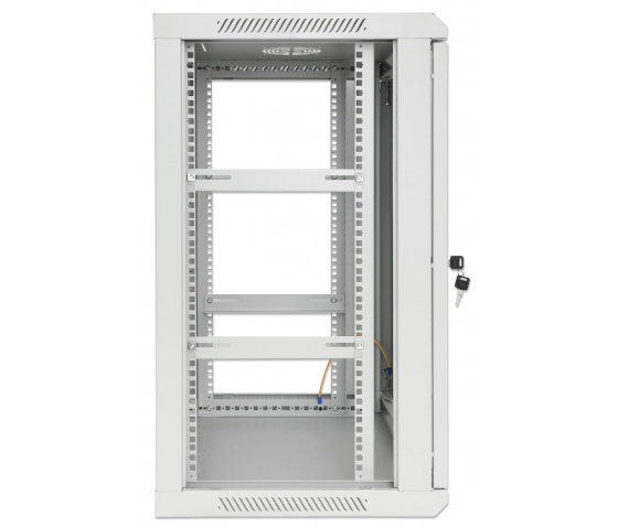 19-Zoll-Wandschrank MHT141 mit Glastür - 15U Höhe - 450 mm tief - grau