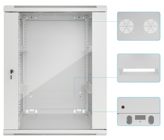 Armadio a parete da 19 pollici MHT151 con porta in vetro - altezza 20U - profondità 450 mm - grigio