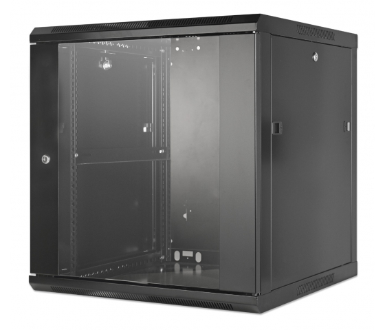 19 inch wandkast MHT138 met glazen deur - 12U hoogte - 600 mm diep - zwart