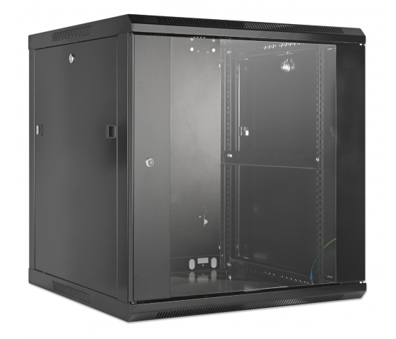 19 inch wandkast MHT138 met glazen deur - 12U hoogte - 600 mm diep - zwart