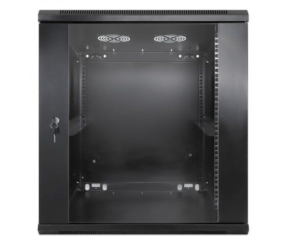 19 inch wandkast MHT138 met glazen deur - 12U hoogte - 600 mm diep - zwart