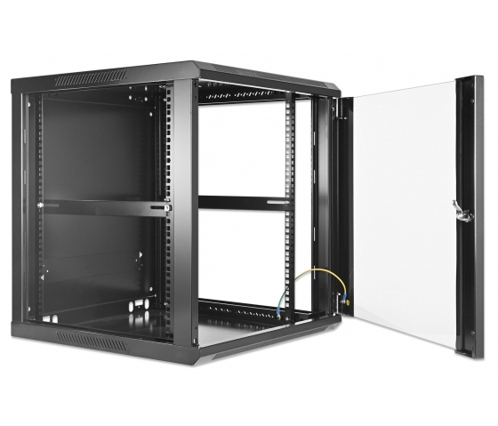 19 inch wandkast MHT138 met glazen deur - 12U hoogte - 600 mm diep - zwart