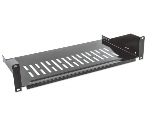 2HE belüfteter Kragarmregalboden 19 Zoll - 250 mm tief - Belastbarkeit bis 25 kg - schwarz