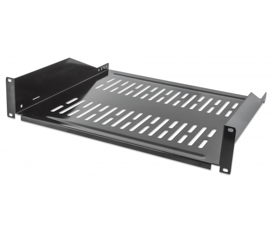 Scaffale a sbalzo ventilato 2U da 19 pollici - profondità 400 mm - capacità di carico fino a 25 kg - nero