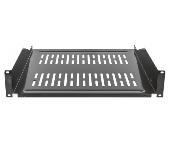 Scaffale a sbalzo ventilato 2U da 19 pollici - profondità 400 mm - capacità di carico fino a 25 kg - nero