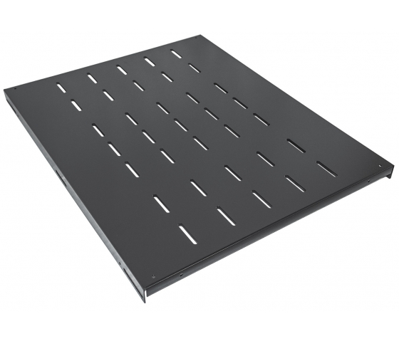 1U fast hylde - 600 mm dyb - belastningskapacitet op til 100 kg - sort
