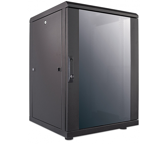 19 inch netwerkkast MHT172 met glazen deur - 16U - 600 (D) x 600 (W) x 878 (H) - flatpack - zwart