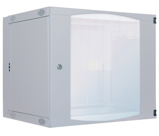 Armario mural de 19 pulgadas MHT106 con puerta de cristal - 6U de altura - doble sección - 600 mm de profundidad - flatpack - gris