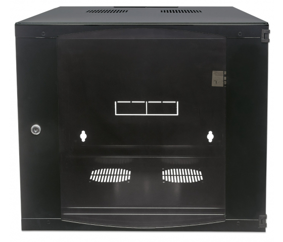 Armario mural de 19 pulgadas MHT119 con puerta de cristal - altura 12U - doble sección - 450 mm de profundidad - flatpack - negro