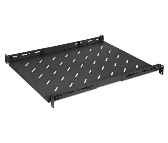 1U adjustable shelf with adjustable rail depth for server cabinets with 800 mm depth - black