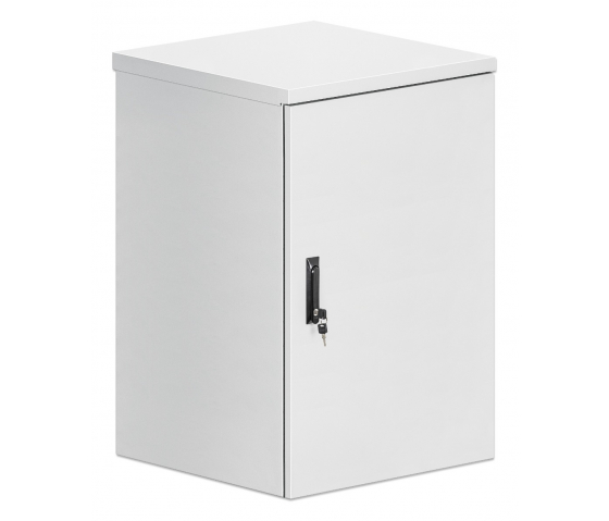 19 inch industriële IP55 outdoor wandkast MHT159 met geïntegreerde ventilatoren - stof- en waterdicht - 18U hoogte - 600 mm diep - grijs