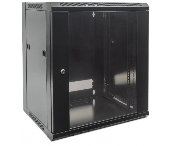 19 inch wandkast MHT101 met glazen deur - 6U hoogte - 450 mm diep - flatpack - zwart
