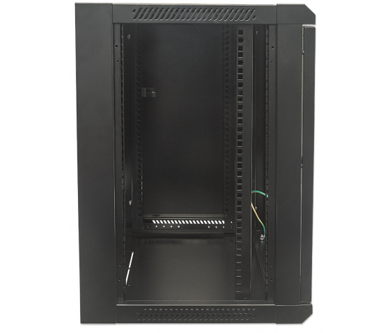 19 inch wandkast MHT101 met glazen deur - 6U hoogte - 450 mm diep - flatpack - zwart