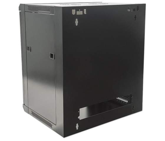 19 inch wandkast MHT101 met glazen deur - 6U hoogte - 450 mm diep - flatpack - zwart